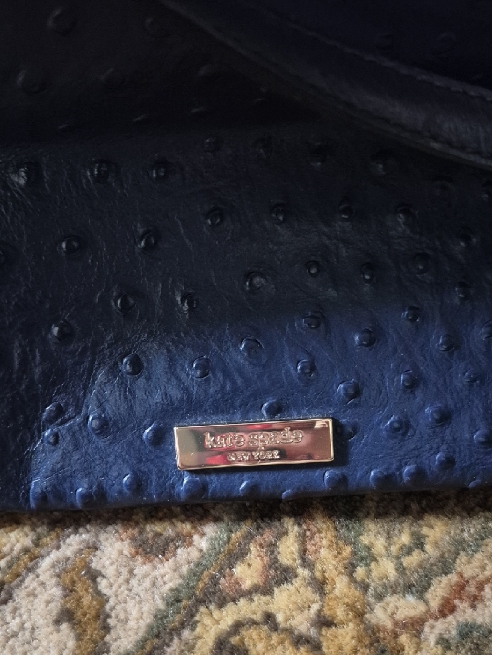 NWT Kate Spade Navy Faux-Ostrich Tote Bag with Bow Accent - Picture 4 of 4